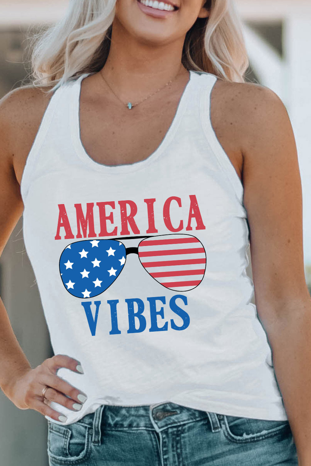 AMERICA VIBES Graphic Round Neck Tank