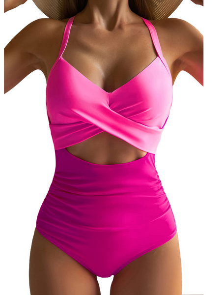 Women's One Piece Swimsuits Tummy Control Cutout High Waisted Bikini