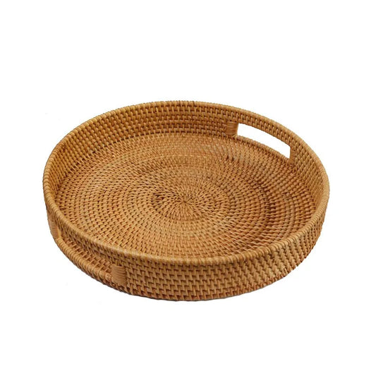 Rattan Tray Hand Woven Food Basket Fruit Tray Multi-Function Afternoon
