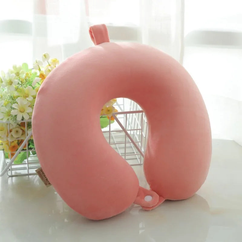 Solid Color Neck Pillow Slow Rebound Memory Cotton U-shaped Pillow Car