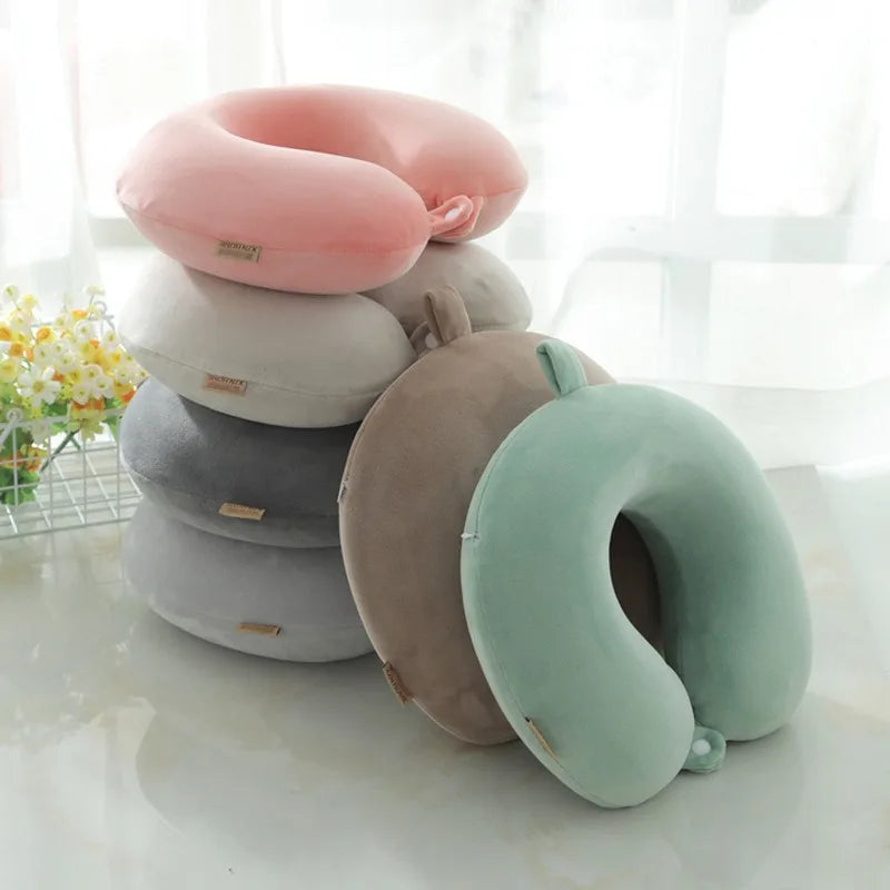 Solid Color Neck Pillow Slow Rebound Memory Cotton U-shaped Pillow Car