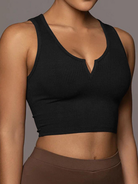 Cropped Split Neckline Knit Tank Top